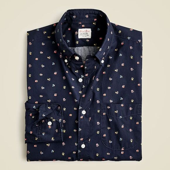 4/$35 NWT J Crew Secret Wash Navy Cotton Poplin Printed Shirt - Picture 12 of 13